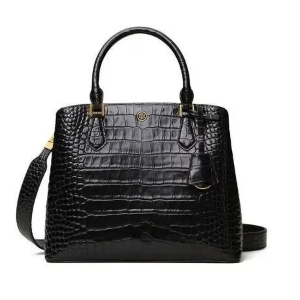 Tory Burch Black Croc-Patterned Satchel